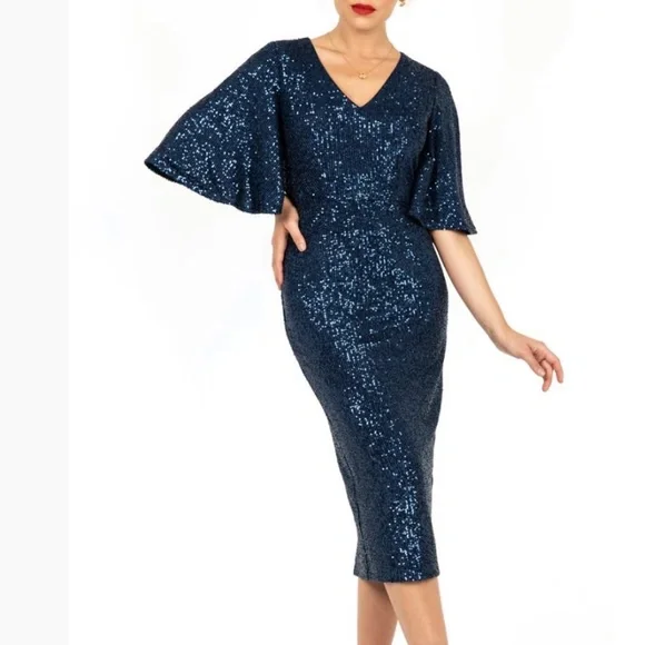 Romance the Label | Dresses | Navy Sequin Midi Dress | Poshmark